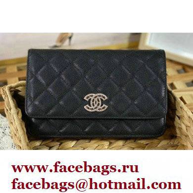 Chanel Crystal CC Logo Wallet on Chain WOC Bag in Grained Calfskin Black 2022