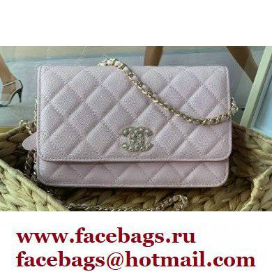 Chanel Crystal CC Logo Wallet on Chain WOC Bag in Grained Calfskin Light Pink 2022 - Click Image to Close