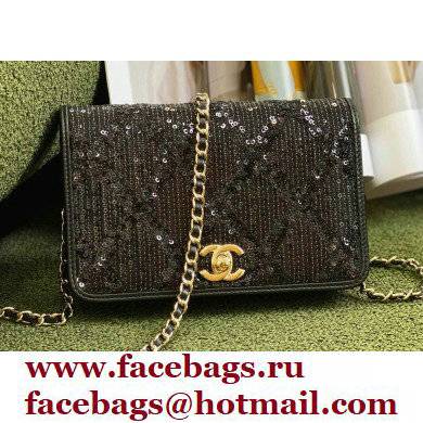 Chanel Embroidered Sequins Wallet on Chain WOC Bag AP2888 Black 2022