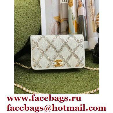 Chanel Embroidered Sequins Wallet on Chain WOC Bag AP2888 White 2022 - Click Image to Close