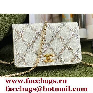 Chanel Embroidered Sequins Wallet on Chain WOC Bag AP2888 White 2022