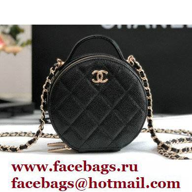 Chanel Grained Calfskin Round Vanity Handle with Chain Bag Black 2022
