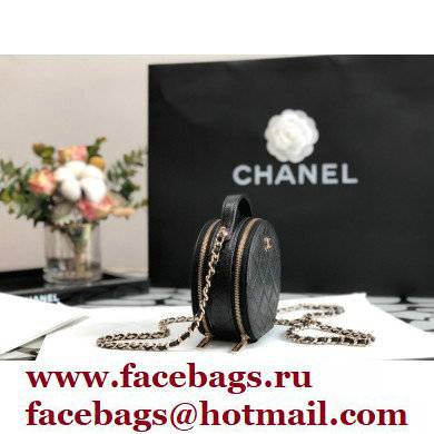 Chanel Grained Calfskin Round Vanity Handle with Chain Bag Black 2022