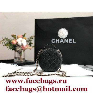 Chanel Grained Calfskin Round Vanity Handle with Chain Bag Black 2022 - Click Image to Close
