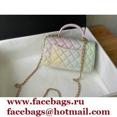 Chanel Rainbow Lambskin Mini Flap Bag with Top Handle AS2431 Light Green 2022