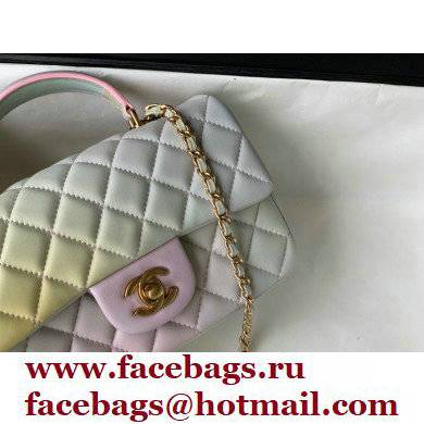 Chanel Rainbow Lambskin Mini Flap Bag with Top Handle AS2431 Light Green 2022 - Click Image to Close