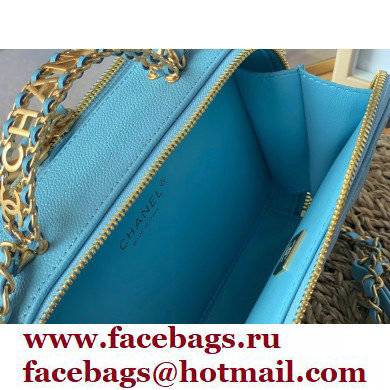 Chanel Small Vanity Case with Chain Bag AS3221 in Grained Calfskin Blue 2022