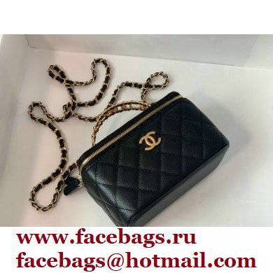 Chanel Small Vanity Case with Logo Chain Handle Bag 81195 Caviar Leather Black 2022