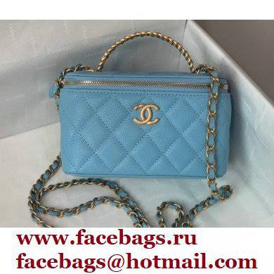 Chanel Small Vanity Case with Logo Chain Handle Bag 81195 Caviar Leather Blue 2022
