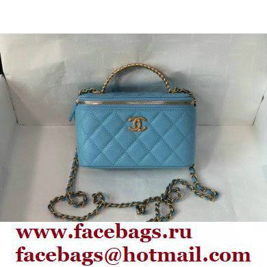 Chanel Small Vanity Case with Logo Chain Handle Bag 81195 Caviar Leather Blue 2022