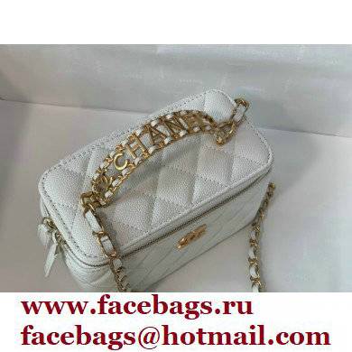 Chanel Small Vanity Case with Logo Chain Handle Bag 81195 Caviar Leather White 2022
