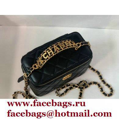 Chanel Small Vanity Case with Logo Chain Handle Bag 81195 Lambskin Black 2022 - Click Image to Close
