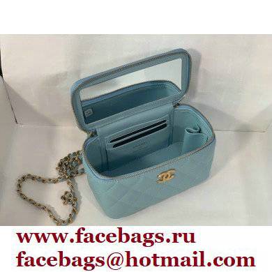 Chanel Small Vanity Case with Logo Chain Handle Bag 81195 Lambskin Blue 2022 - Click Image to Close