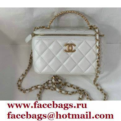 Chanel Small Vanity Case with Logo Chain Handle Bag 81195 Lambskin White 2022