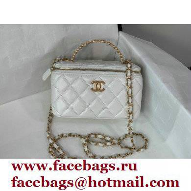 Chanel Small Vanity Case with Logo Chain Handle Bag 81195 Lambskin White 2022