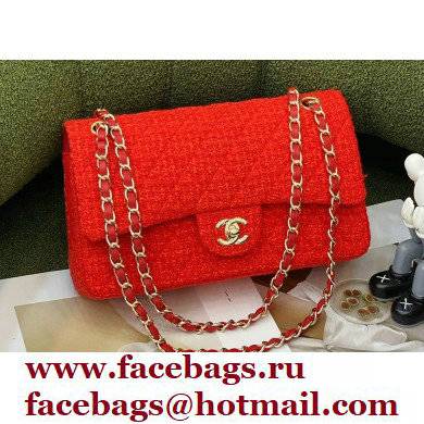 Chanel Tweed Medium Classic Flap Bag Red 2022