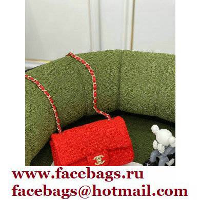 Chanel Tweed Small Classic Flap Bag Red 2022 - Click Image to Close