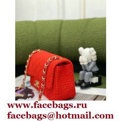 Chanel Tweed Small Classic Flap Bag Red 2022