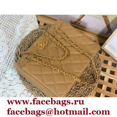 Chanel Vintage Shopping Tote Bag in Grained Calfskin A98 Apricot 2022 - Click Image to Close