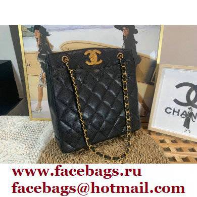 Chanel Vintage Shopping Tote Bag in Grained Calfskin A99 Black 2022
