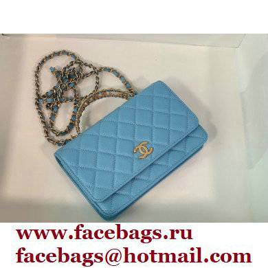 Chanel Wallet on Chain WOC Bag with Chain Handle AP2804 in Grained Calfskin Blue 2022