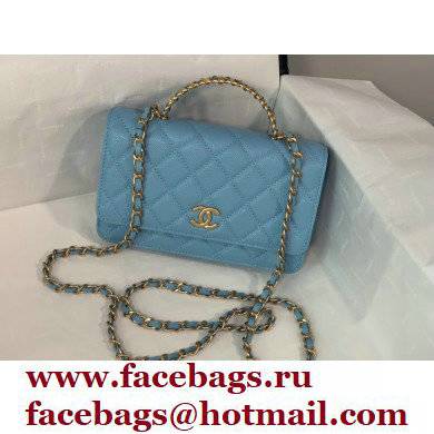 Chanel Wallet on Chain WOC Bag with Chain Handle AP2804 in Grained Calfskin Blue 2022