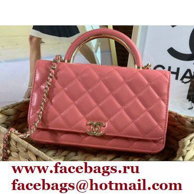 Chanel Wallet on Chain WOC Bag with Handle AP2844 in Lambskin Dark Pink 2022
