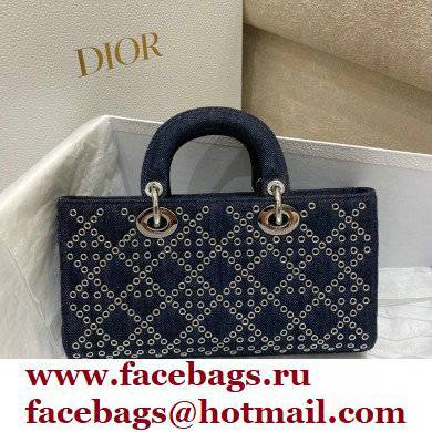 Dior Lady D-Joy Bag in Eyelet Blue Cannage Denim 2022