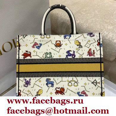 Dior Large Book Tote Bag in Latte Multicolor Pixel Zodiac Embroidery 2022