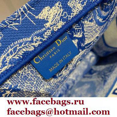 Dior Medium Book Tote Bag in Toile de Jouy Reverse Embroidery Fluorescent Blue 2022