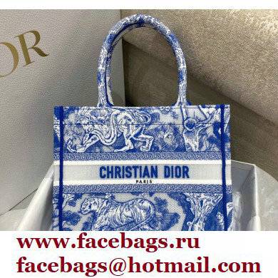 Dior Small Book Tote Bag in Toile de Jouy Transparent Canvas Fluorescent Blue 2022