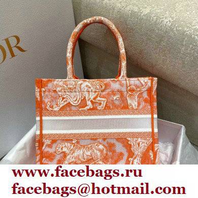 Dior Small Book Tote Bag in Toile de Jouy Transparent Canvas Fluorescent Orange 2022