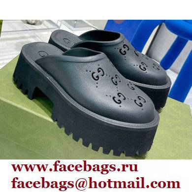 Gucci perforated GG rubber platform slip-on sandals Black 2022