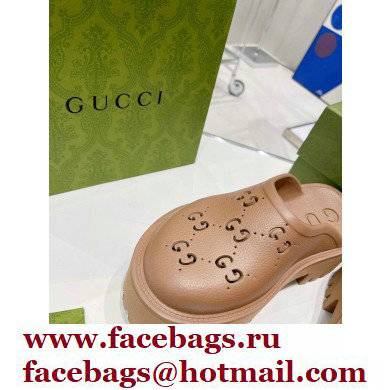 Gucci perforated GG rubber platform slip-on sandals Camel 2022