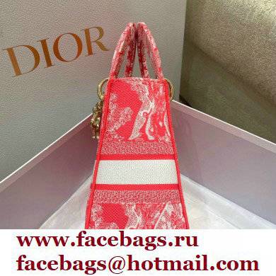 Lady Dior Medium D-Lite Bag in Toile de Jouy Reverse Embroidery Fluorescent Pink 2022