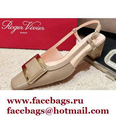 Roger Vivier Heel 4.5cm Belle Vivier Metal Buckle Slingback Pumps in Patent Leather Beige