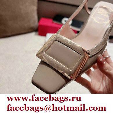 Roger Vivier Heel 4.5cm Belle Vivier Metal Buckle Slingback Pumps in Patent Leather Beige - Click Image to Close