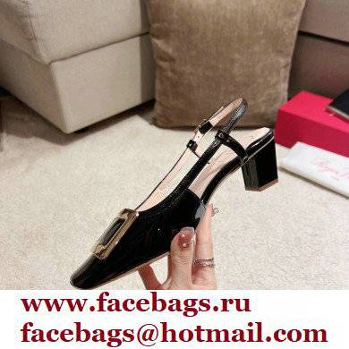 Roger Vivier Heel 4.5cm Belle Vivier Metal Buckle Slingback Pumps in Patent Leather Black - Click Image to Close