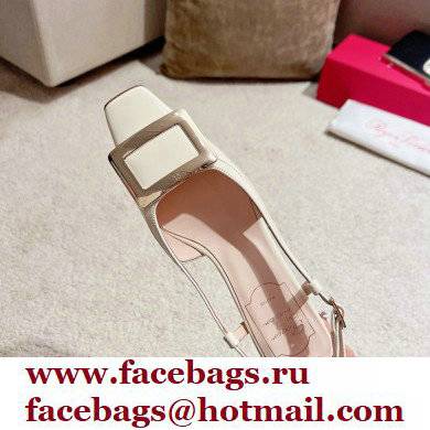 Roger Vivier Heel 4.5cm Belle Vivier Metal Buckle Slingback Pumps in Patent Leather White
