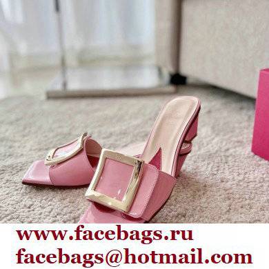 Roger Vivier Heel 4.5cm Love Metal Buckle Mules in Patent Leather Pink