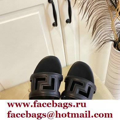 Versace Greca Maze Calfskin Flat Sandals Black 2022