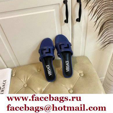 Versace Greca Maze Calfskin Flat Sandals Blue 2022 - Click Image to Close