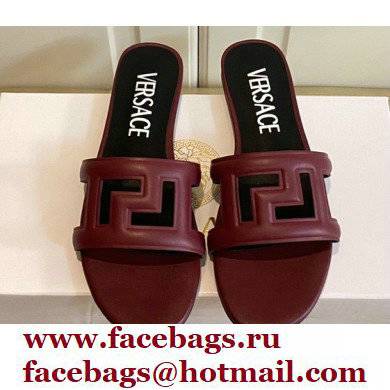 Versace Greca Maze Calfskin Flat Sandals Burgundy 2022