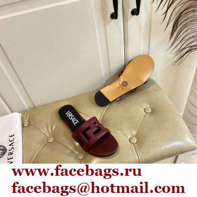 Versace Greca Maze Calfskin Flat Sandals Burgundy 2022 - Click Image to Close