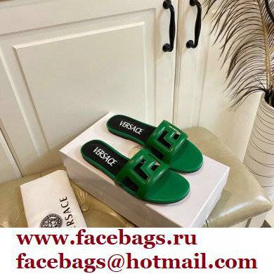 Versace Greca Maze Calfskin Flat Sandals Green 2022