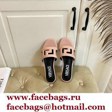 Versace Greca Maze Calfskin Flat Sandals Nude Pink 2022