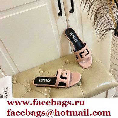 Versace Greca Maze Calfskin Flat Sandals Nude Pink 2022 - Click Image to Close