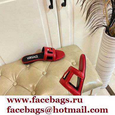 Versace Greca Maze Calfskin Flat Sandals Red 2022