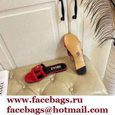 Versace Greca Maze Calfskin Flat Sandals Red 2022 - Click Image to Close