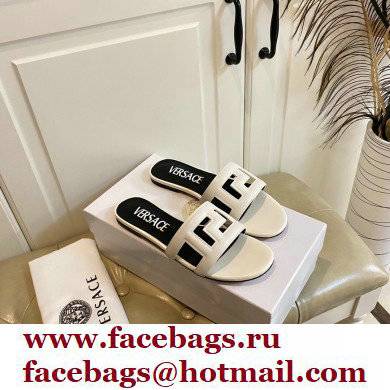 Versace Greca Maze Calfskin Flat Sandals White 2022